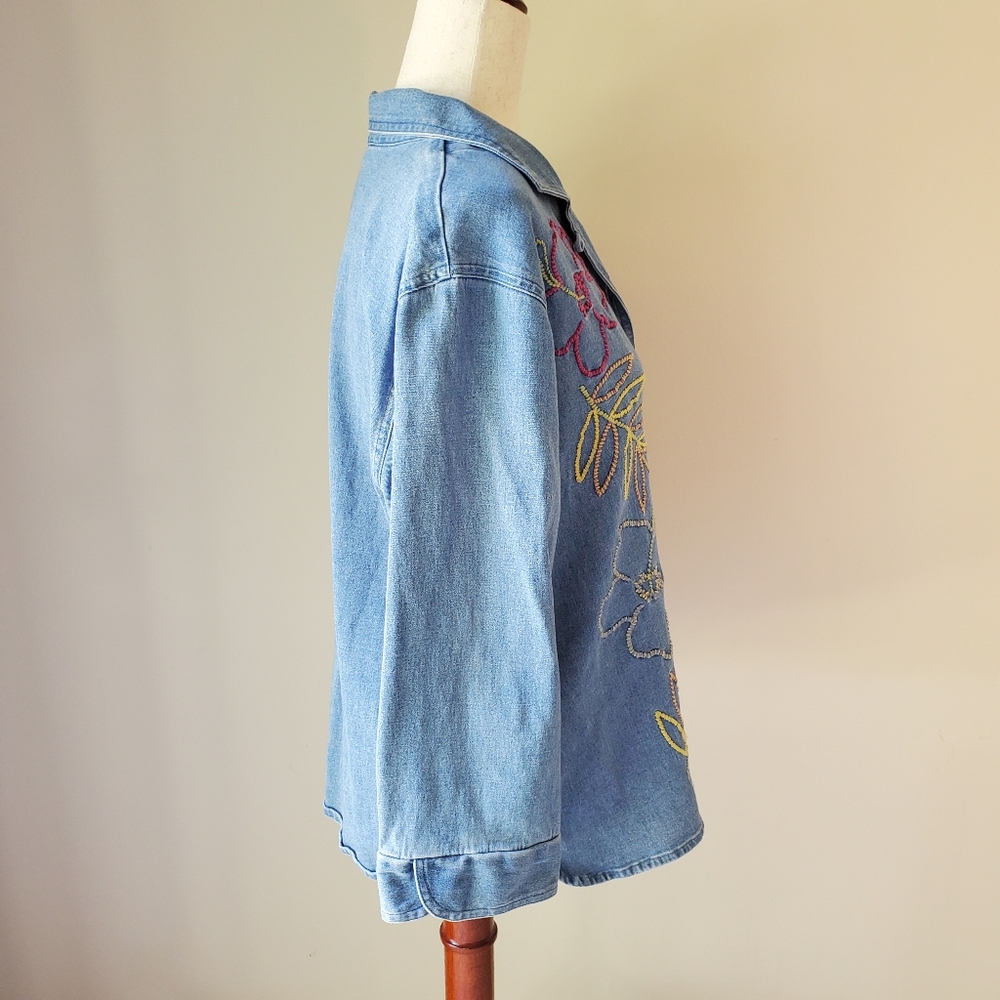 Vintage Denim Button Down Floral Embroidery Bechamel Large - Picture 5 of 14
